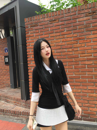 Prep Shirt Layered Short Rib Knit Dress