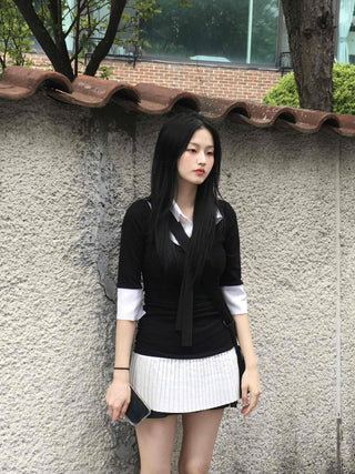 Prep Shirt Layered Short Rib Knit Dress