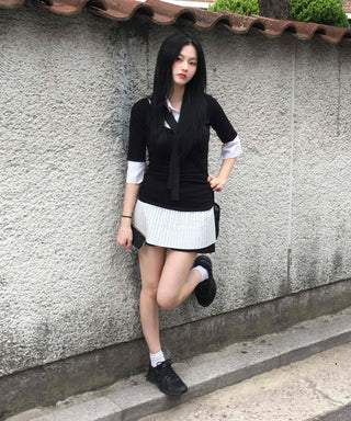 Prep Shirt Layered Short Rib Knit Dress