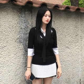 Prep Shirt Layered Short Rib Knit Dress