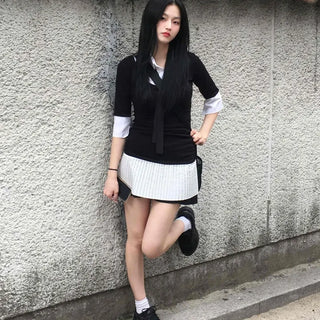 Prep Shirt Layered Short Rib Knit Dress