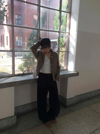 Buckle Point Baggy Fit Straight Wash Pants