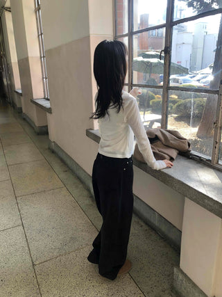 Buckle Point Baggy Fit Straight Wash Pants