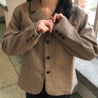 Vintage Herringbone Double-Button Boxy Tailored Jacket