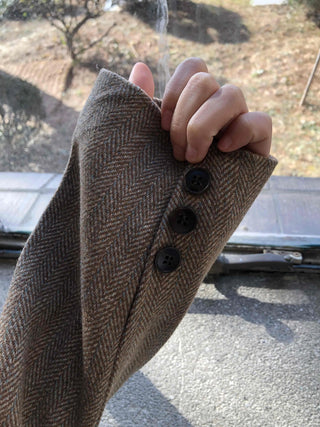 Vintage Herringbone Double-Button Boxy Tailored Jacket