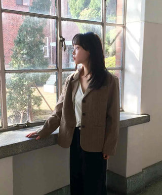Vintage Herringbone Double-Button Boxy Tailored Jacket