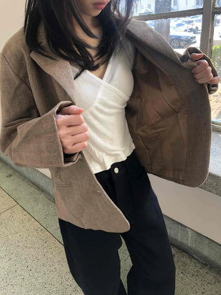 Vintage Herringbone Double-Button Boxy Tailored Jacket