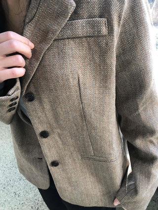 Vintage Herringbone Double-Button Boxy Tailored Jacket