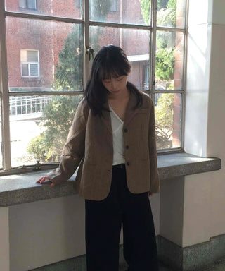 Vintage Herringbone Double-Button Boxy Tailored Jacket