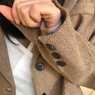 Vintage Herringbone Double-Button Boxy Tailored Jacket