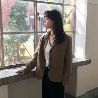 Vintage Herringbone Double-Button Boxy Tailored Jacket