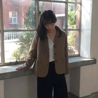 Vintage Herringbone Double-Button Boxy Tailored Jacket