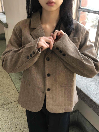 Vintage Herringbone Double-Button Boxy Tailored Jacket