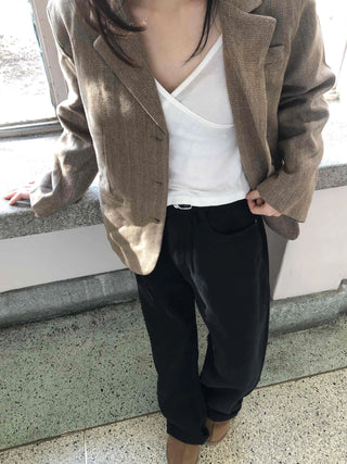 Vintage Herringbone Double-Button Boxy Tailored Jacket