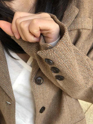 Vintage Herringbone Double-Button Boxy Tailored Jacket