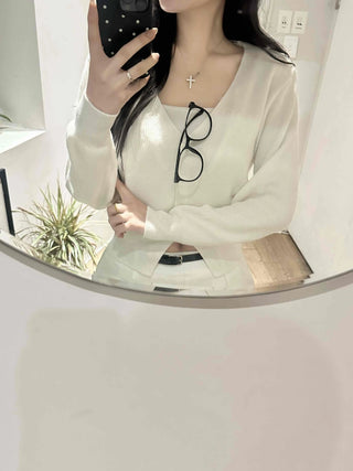 Pure V-Neck Button Ribbed Crop Knit Cardigan