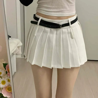 Contrast Belted Box Pleated Tennis Skirt