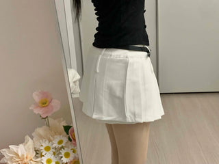 Contrast Belted Box Pleated Tennis Skirt