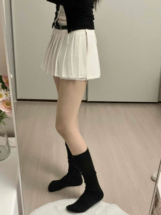 Contrast Belted Box Pleated Tennis Skirt