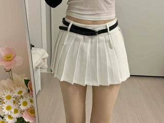 Contrast Belted Box Pleated Tennis Skirt