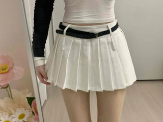 Contrast Belted Box Pleated Tennis Skirt