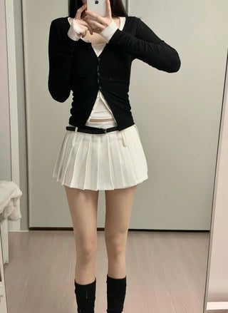 Contrast Belted Box Pleated Tennis Skirt