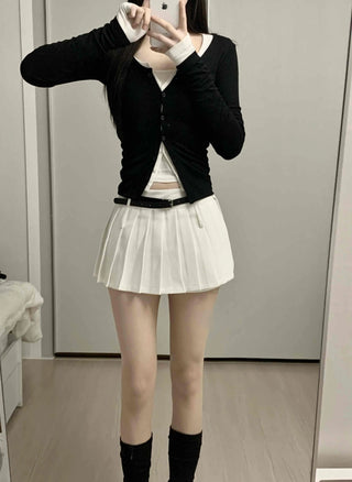 Contrast Belted Box Pleated Tennis Skirt