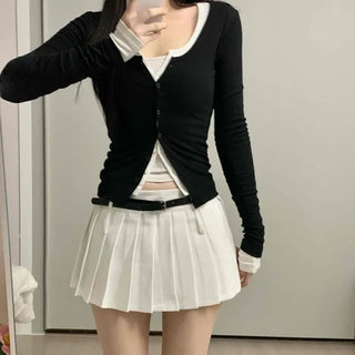 Contrast Belted Box Pleated Tennis Skirt