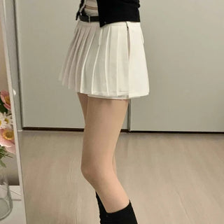 Contrast Belted Box Pleated Tennis Skirt