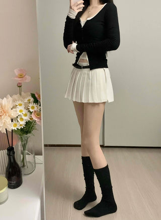 Contrast Belted Box Pleated Tennis Skirt