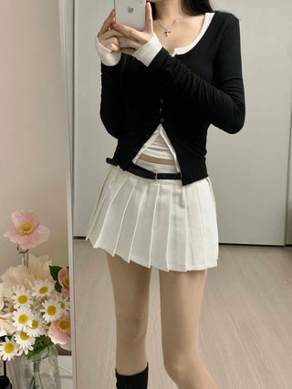 Contrast Belted Box Pleated Tennis Skirt