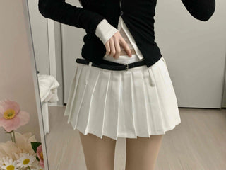 Contrast Belted Box Pleated Tennis Skirt
