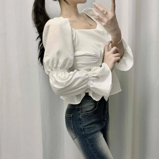 Bell Sleeve Waist Shirred Peplum Blouse