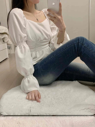 Bell Sleeve Waist Shirred Peplum Blouse