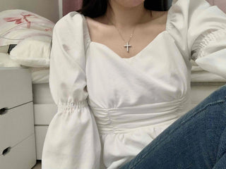 Bell Sleeve Waist Shirred Peplum Blouse