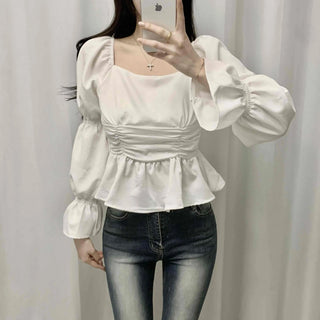 Bell Sleeve Waist Shirred Peplum Blouse