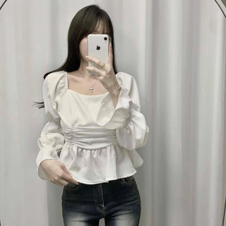 Bell Sleeve Waist Shirred Peplum Blouse