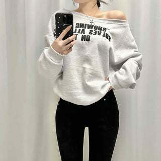 French Typography Mirroring Drop Shoulder Crop Sweatshirt