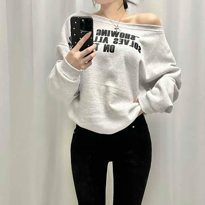 French Typography Mirroring Drop Shoulder Crop Sweatshirt