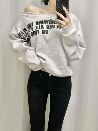 French Typography Mirroring Drop Shoulder Crop Sweatshirt