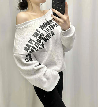 French Typography Mirroring Drop Shoulder Crop Sweatshirt