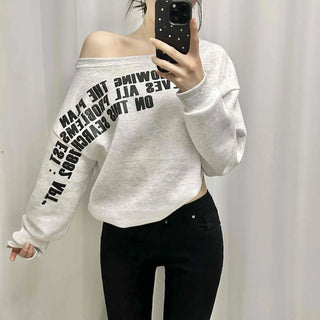 French Typography Mirroring Drop Shoulder Crop Sweatshirt