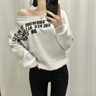 French Typography Mirroring Drop Shoulder Crop Sweatshirt