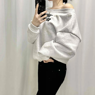 French Typography Mirroring Drop Shoulder Crop Sweatshirt