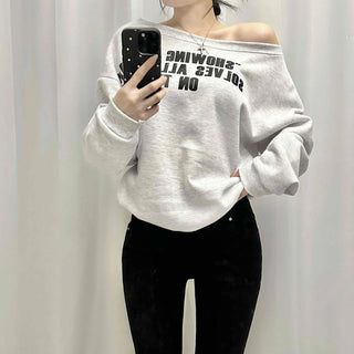 French Typography Mirroring Drop Shoulder Crop Sweatshirt
