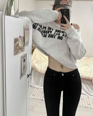 French Typography Mirroring Drop Shoulder Crop Sweatshirt