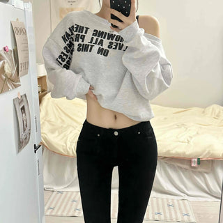 French Typography Mirroring Drop Shoulder Crop Sweatshirt