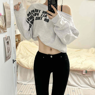 French Typography Mirroring Drop Shoulder Crop Sweatshirt