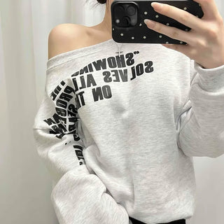 French Typography Mirroring Drop Shoulder Crop Sweatshirt