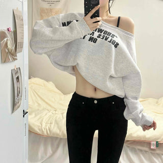 French Typography Mirroring Drop Shoulder Crop Sweatshirt